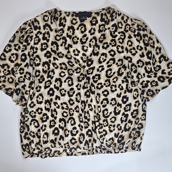 Sanctuary Leopard Print Blouse Womens Size SP Gathered Front V-neck Cocktail Top - Picture 1 of 6